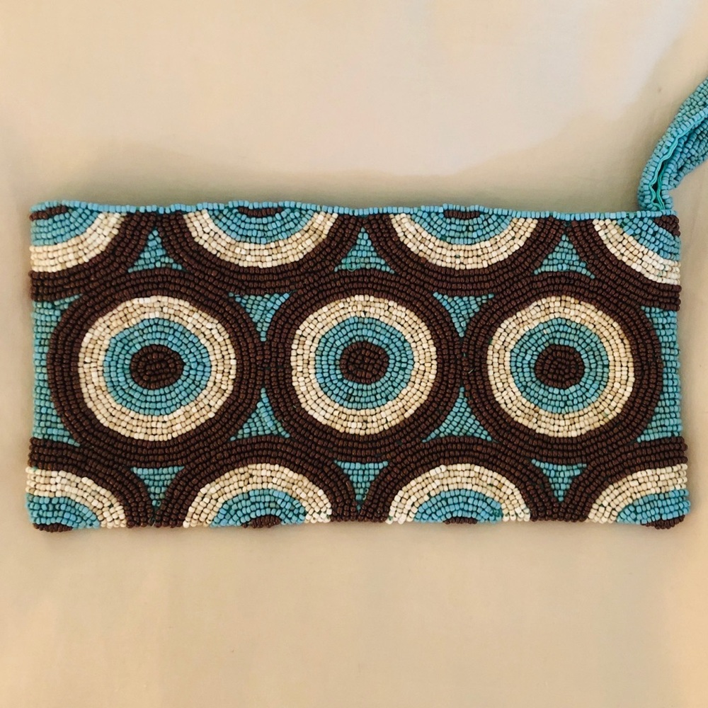 NEW! Artisan Seed Bead Zip Top Clutch Purse